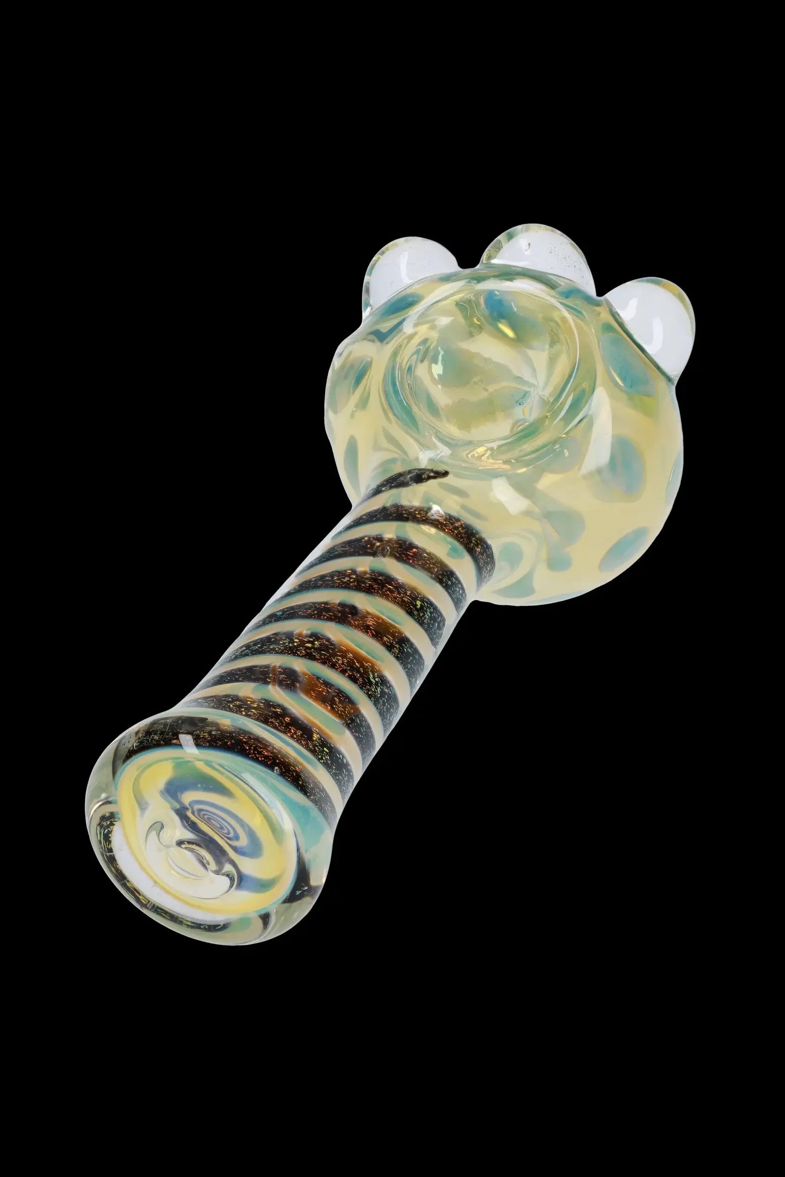 Front view of the Dicro Spoon Pipe - 4.5 in., showing its colorful glass design against a dark background.