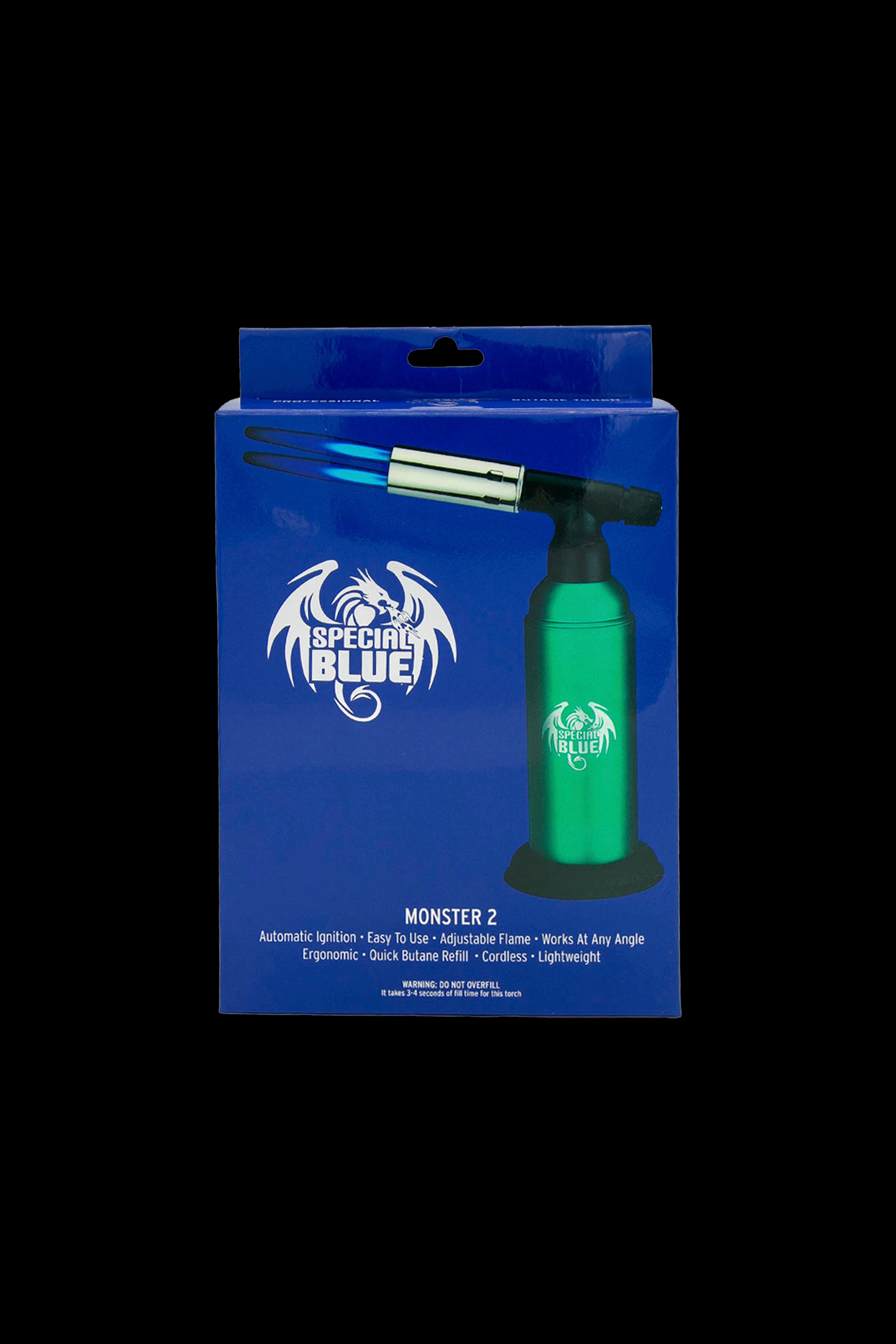 Green “Special Blue” Monster 2 butane torch in packaging.