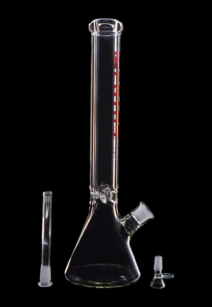 Glass bong with downstem and bowl, isolated on black.