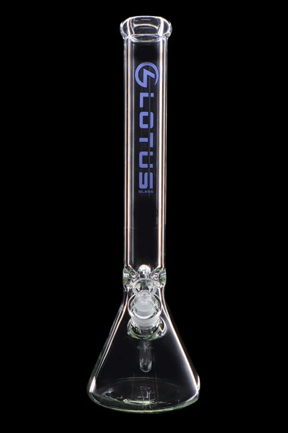 Clear glass bong with ice catcher and brand logo.
