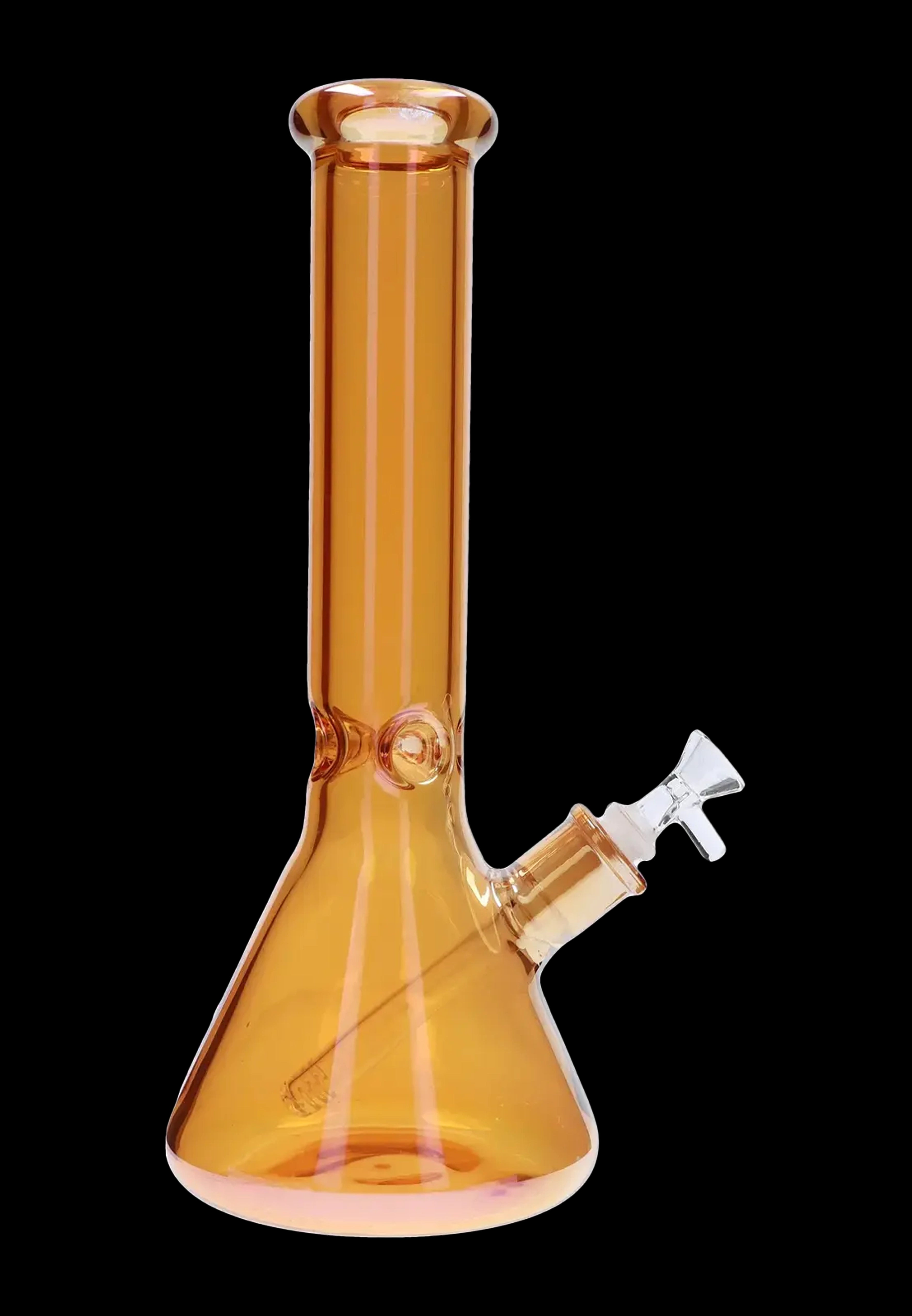 Amber glass bong with a flared base and downstem.