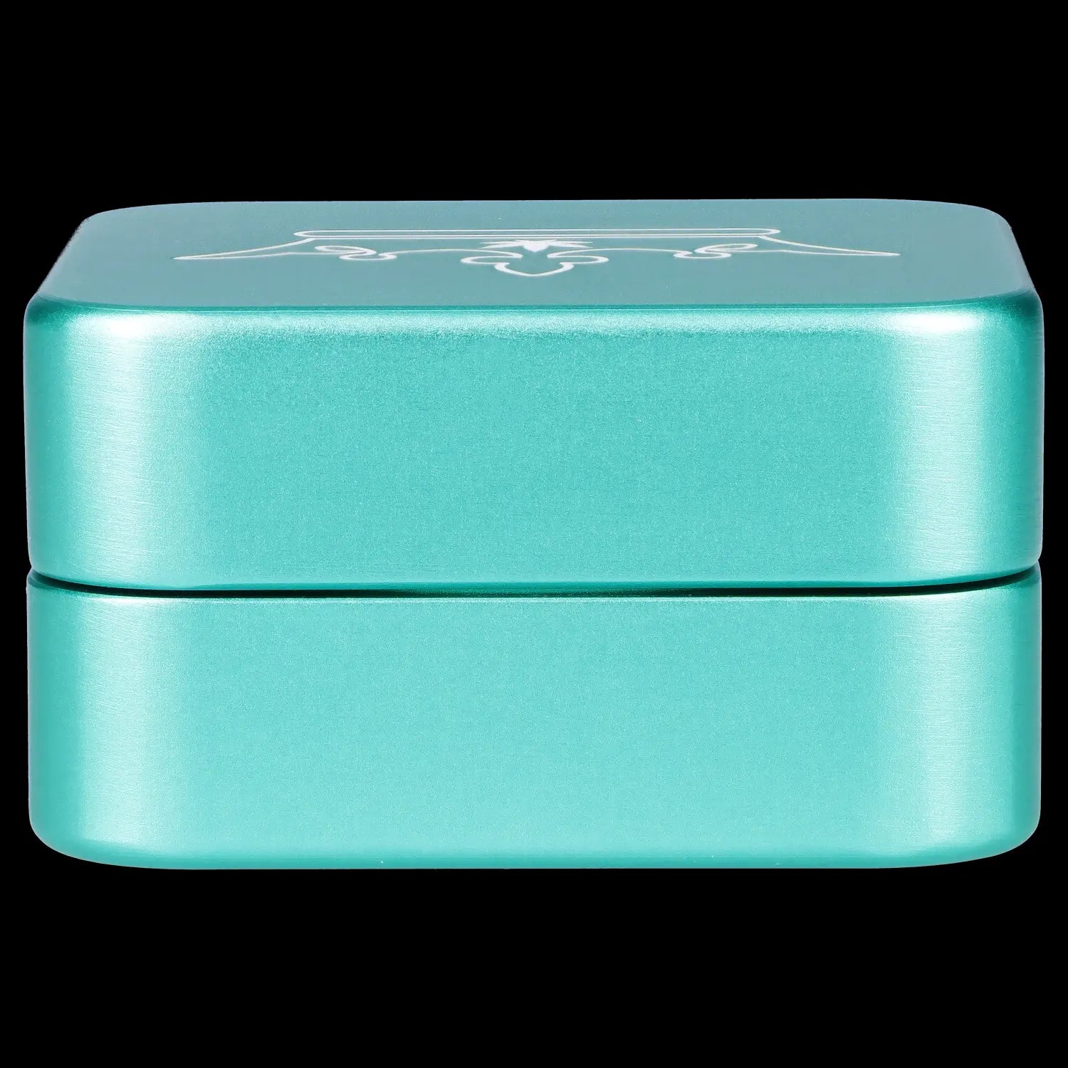 Teal cannabis concentrate container with embossed logo.