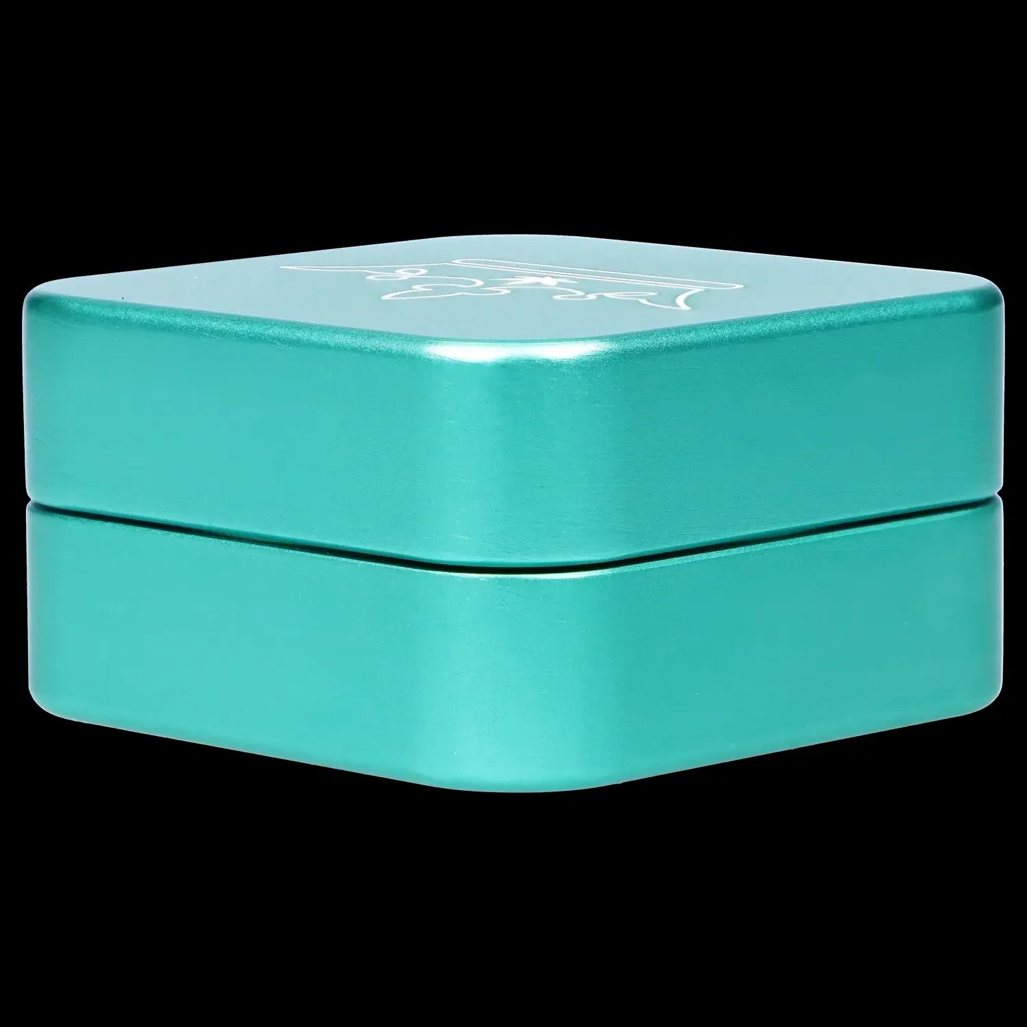 A top-down view of the 55mm Queen of Bud 2-Piece Grinder, showcasing its metallic, multi-tiered design against a black background.