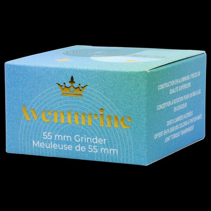 Close-up of the Queen of Bud 2-Piece Grinder - 55mm, showcasing its metallic silver finish and two-part construction.