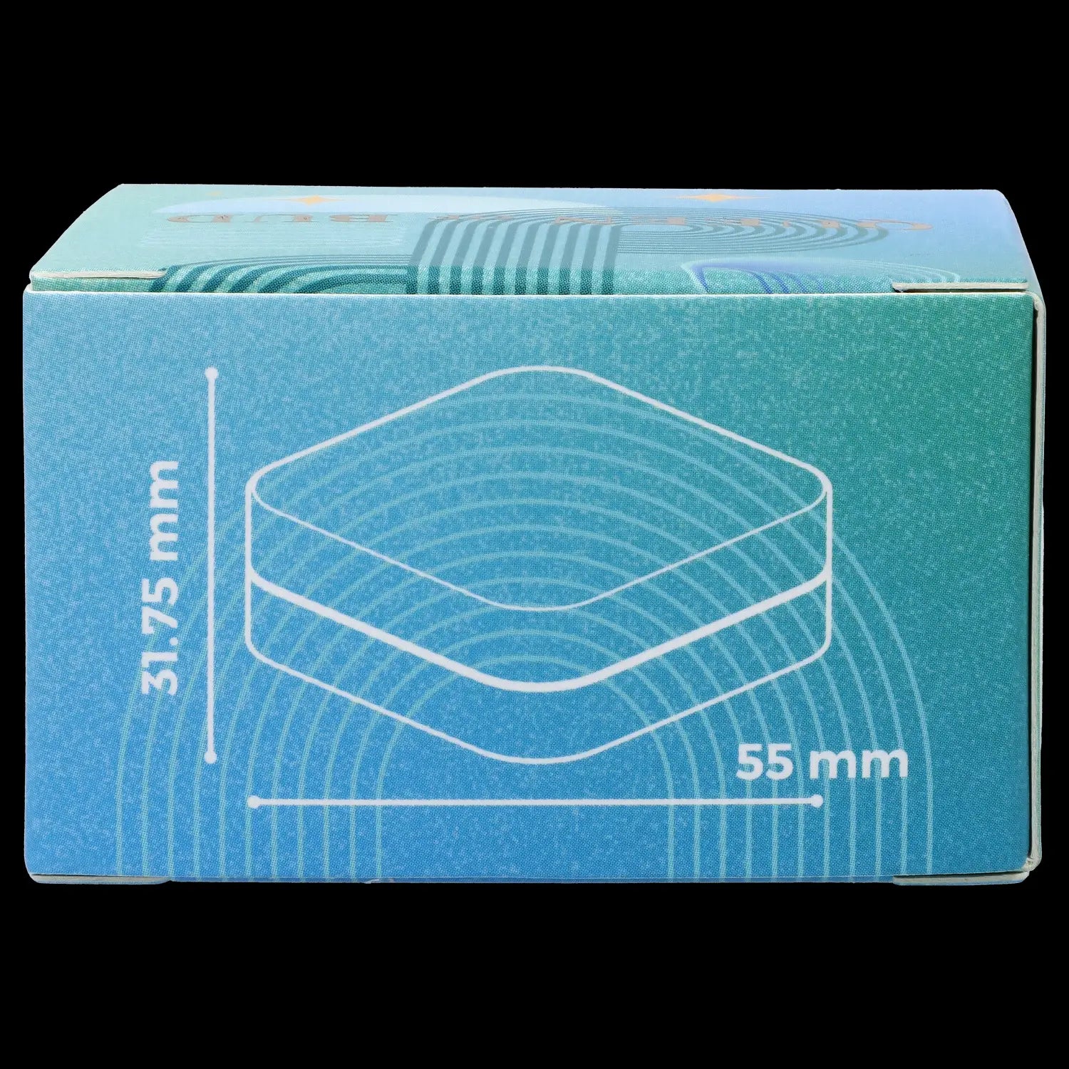 Blue cannabis accessory packaging with dimensions labeled.