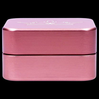 Pink metallic smell-proof storage box for cannabis.