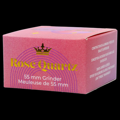 Close-up of the two-piece Queen of Bud 55mm grinder, showcasing its metallic finish and circular design.