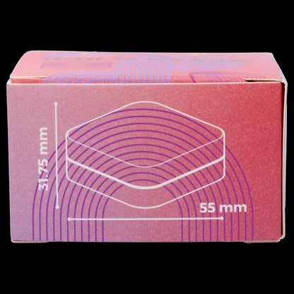 Product packaging with dimensions for a cannabis accessory.