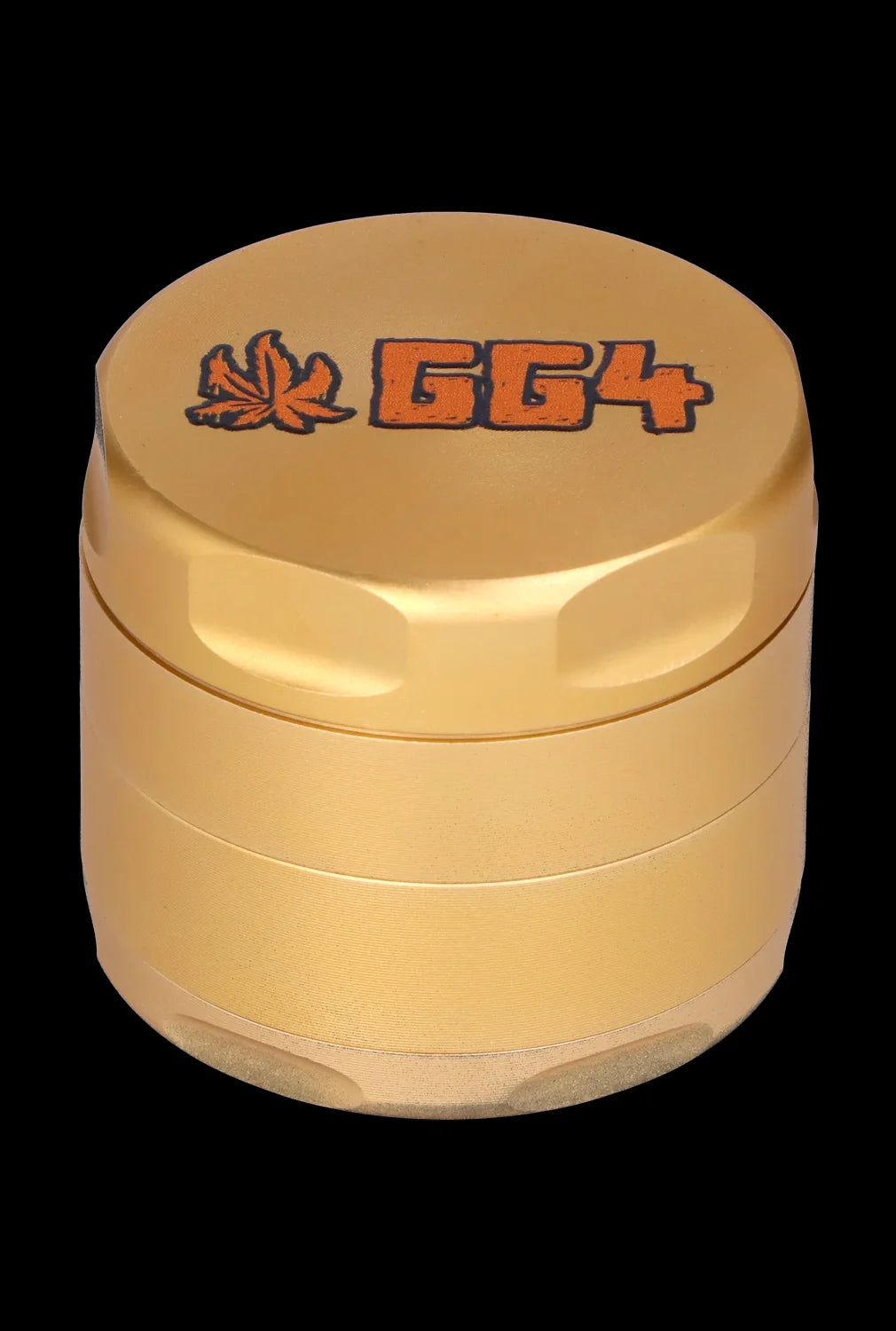 Yellow grinder with a cannabis leaf and “GG4” logo.
