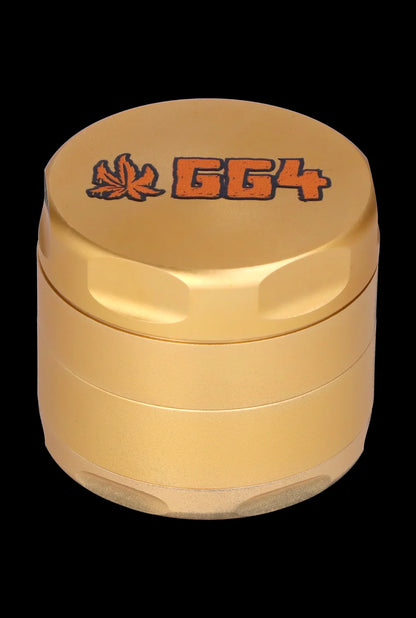 Yellow grinder with a cannabis leaf and “GG4” logo.