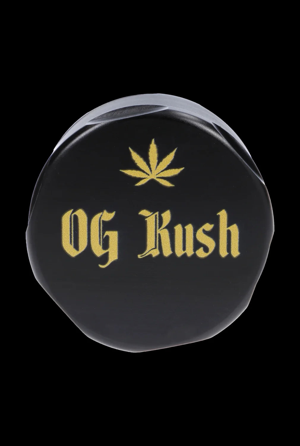 Black cannabis accessory with gold “OG Kush” text and leaf graphic.