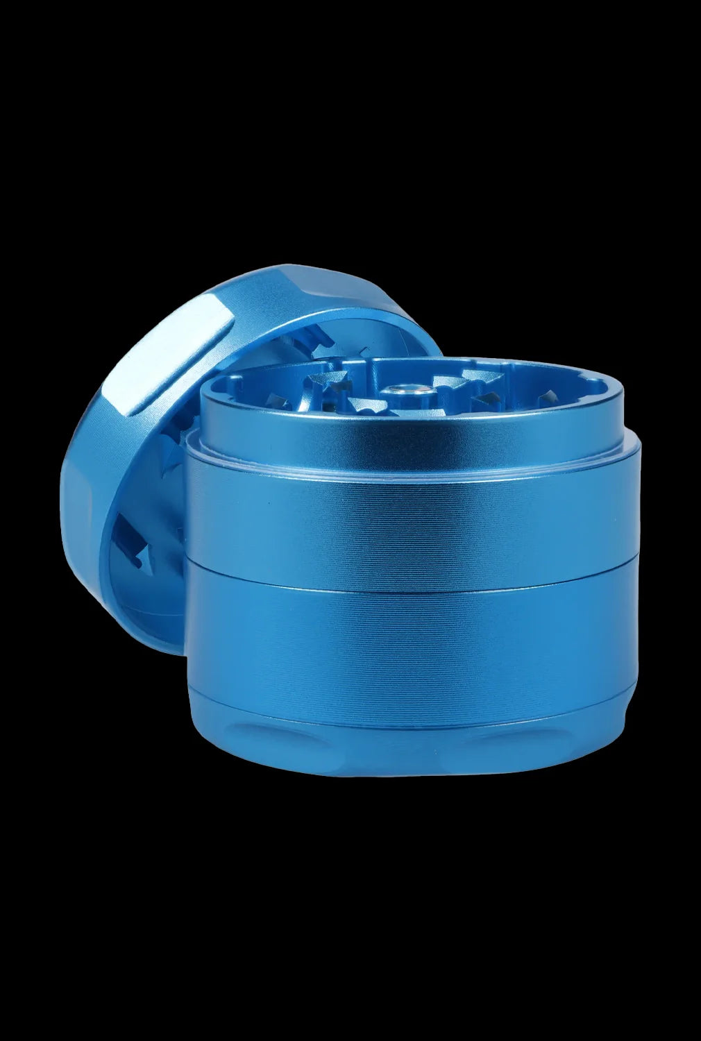 Blue plastic container with a lid on a black background