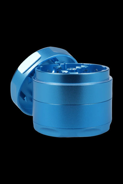 Blue plastic container with a lid on a black background