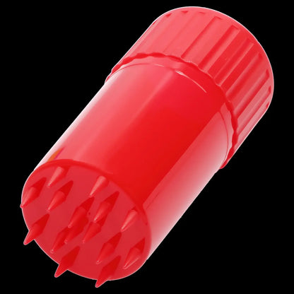 Red cannabis grinder with spiked exterior.