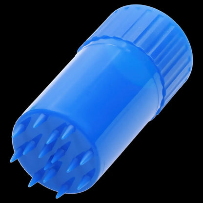 Blue silicone hash oil container with textured base.