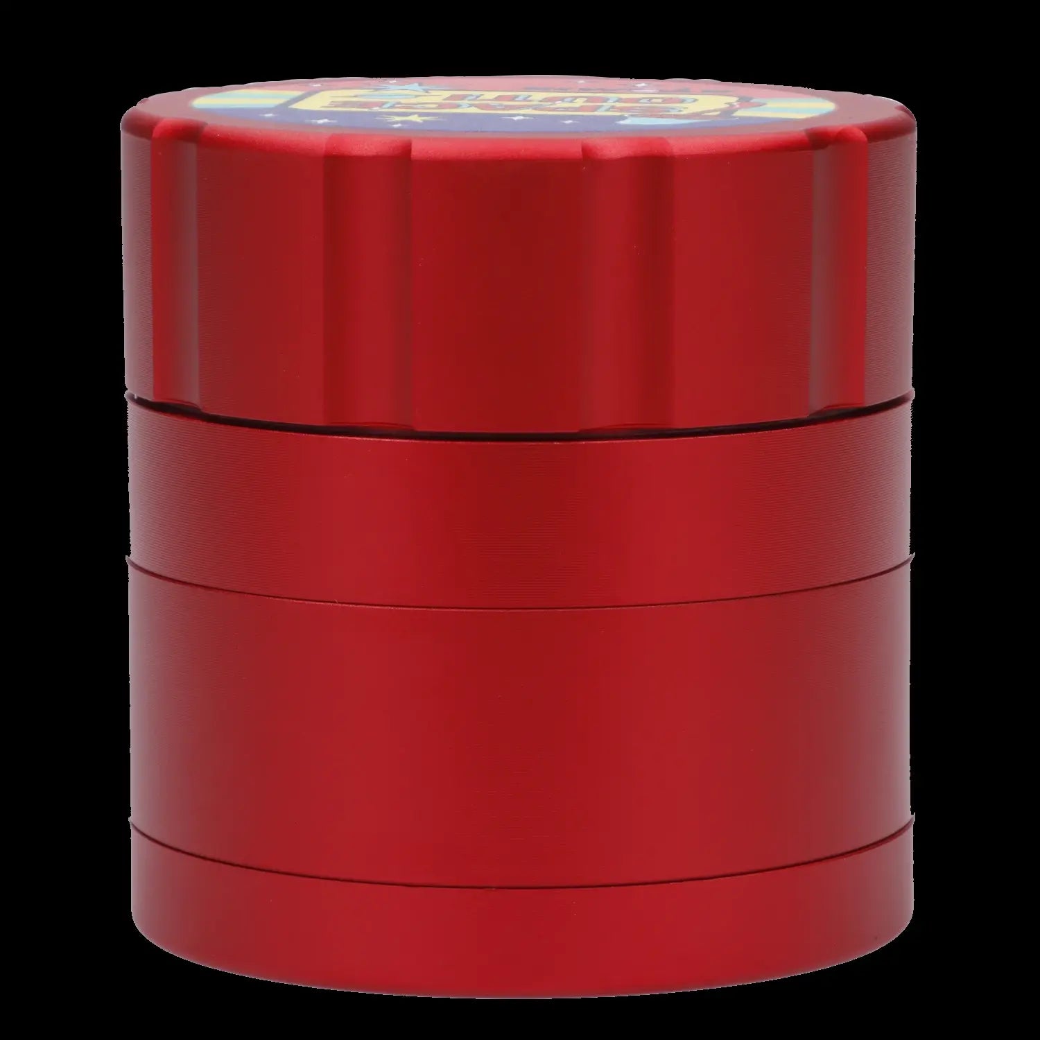 Red four-chamber cannabis grinder.