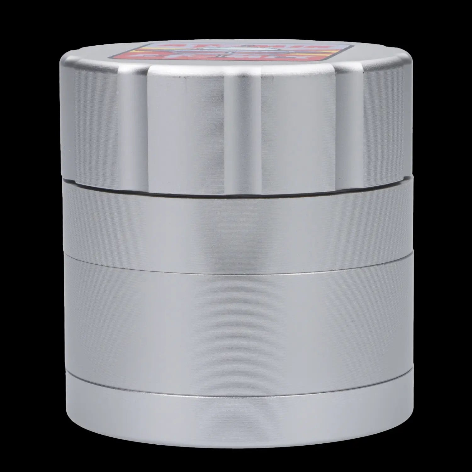 Silver cannabis grinder isolated on a white background.