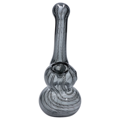 Top-down view of the Smoke Cartel Mini Bubbler with Colored Tube showing its gray glass swirl pattern and rounded bulbous base.