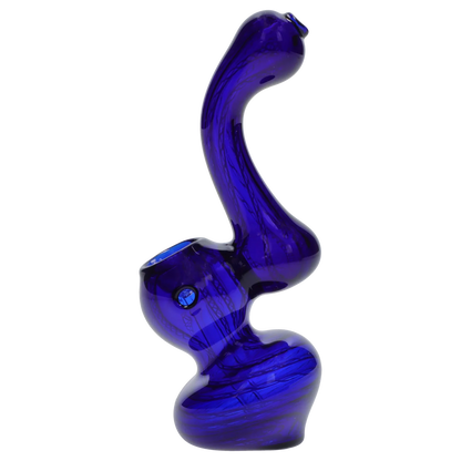 Side profile of the Smoke Cartel Mini Bubbler with Colored Tube in deep cobalt blue, shown on a white background.