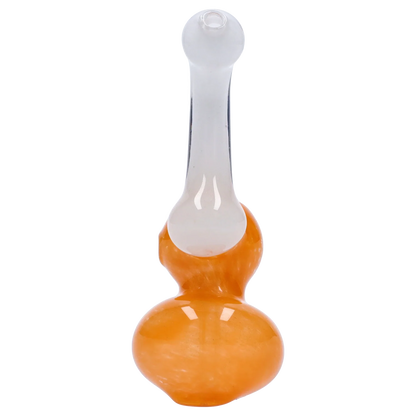 Top-down view of the Smoke Cartel Mini Bubbler with Colored Tube showing a white straight tube rising from a glossy orange double-bulb base.