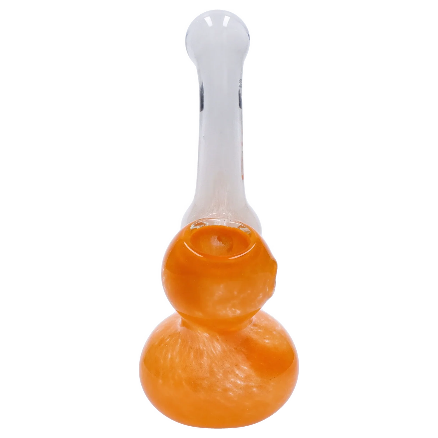 Top-down view of the Smoke Cartel Mini Bubbler with Colored Tube showing its clear neck and glossy orange double-bubble base.