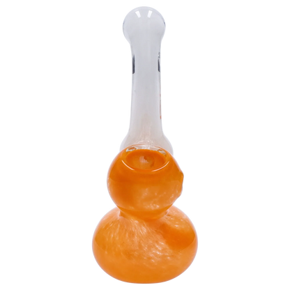 Top-down view of the Smoke Cartel Mini Bubbler with Colored Tube showing its clear neck and glossy orange double-bubble base.