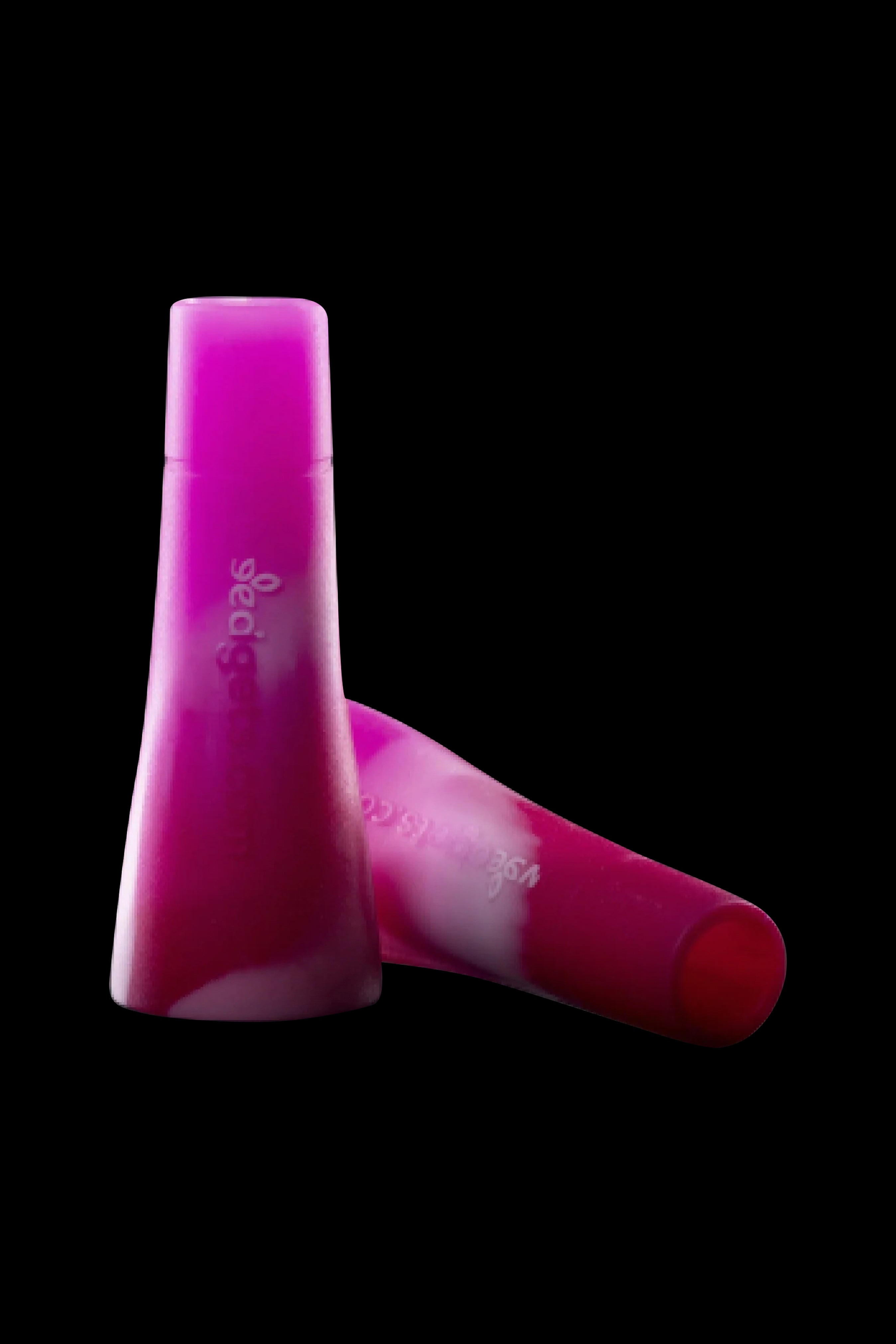 Pink glass cannabis mouthpiece tips against a black background.