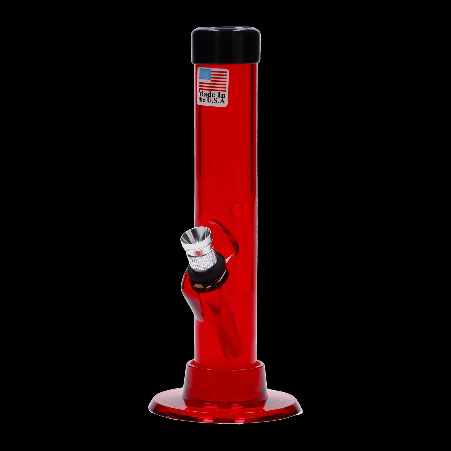 Front view of the JM Plastics Mini Matching Straight Tube with Carb Hole Acrylic Water Pipe, showcasing its 6-inch height and clear acrylic construction.