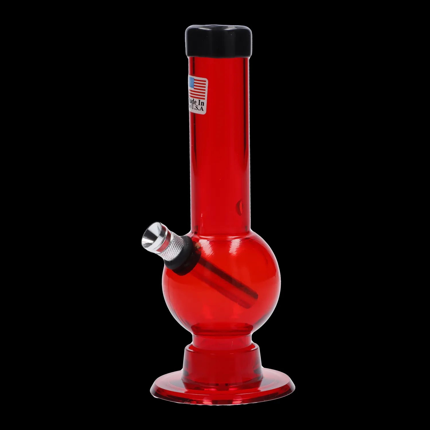A front view of the 6-inch JM Plastics Mini Bubble Base with Carb Hole Acrylic Water Pipe, showcasing its clear acrylic construction.