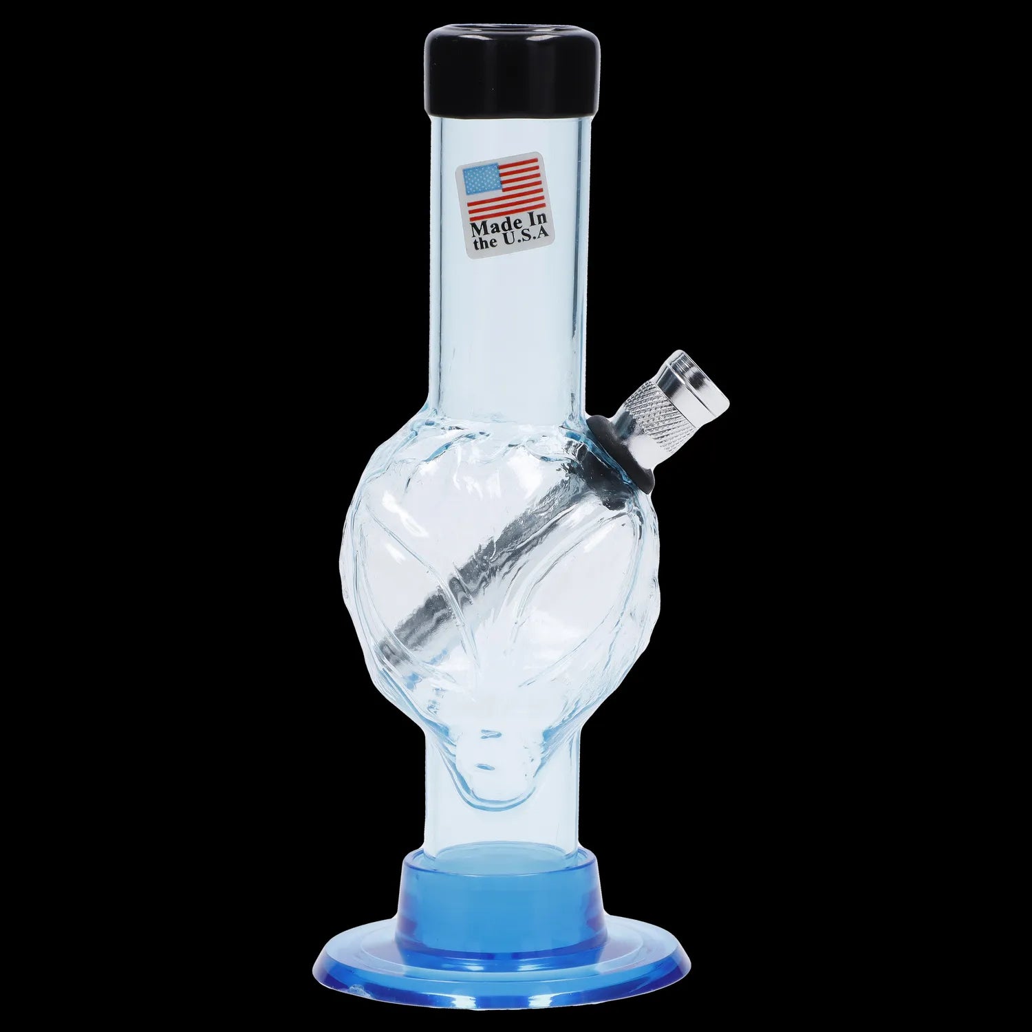 A front view of the 6-inch JM Plastics Mini Alien Base Acrylic Water Pipe, showcasing its clear acrylic construction and unique base design.