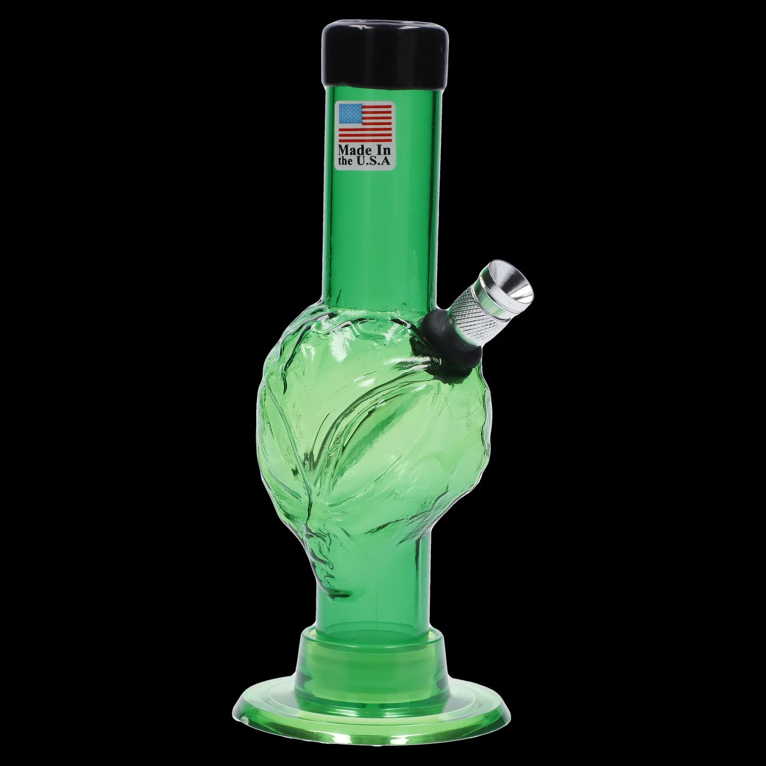 A front view of the 6-inch JM Plastics Mini Alien Base Acrylic Water Pipe, showcasing its clear, uniquely shaped base.