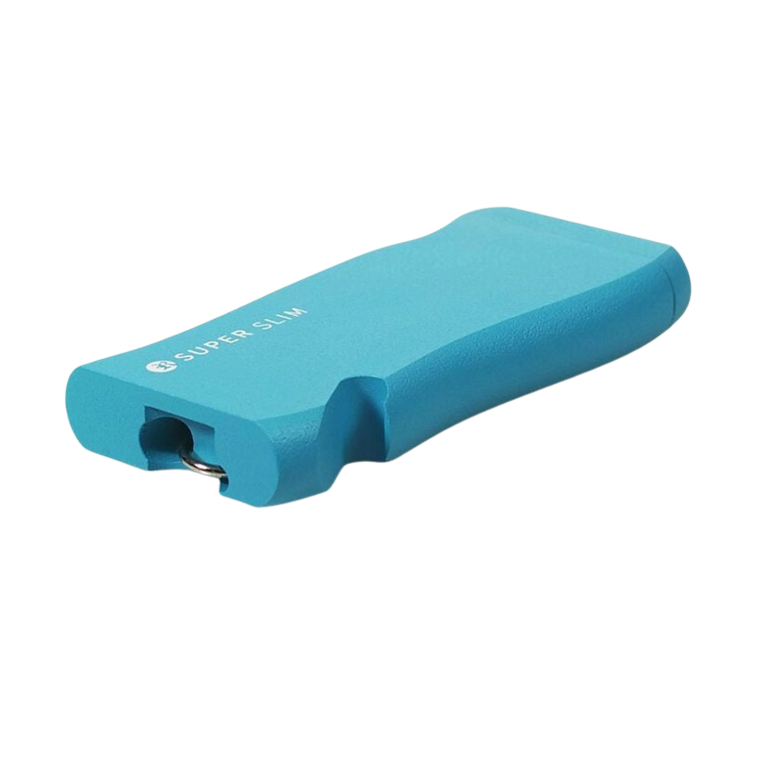 Angled close-up of the white RYOT Super Slim Magnetic Dugout With One Hitter showing its slim rectangular form, textured surface, and metal one-hitter partly recessed in the front cavity