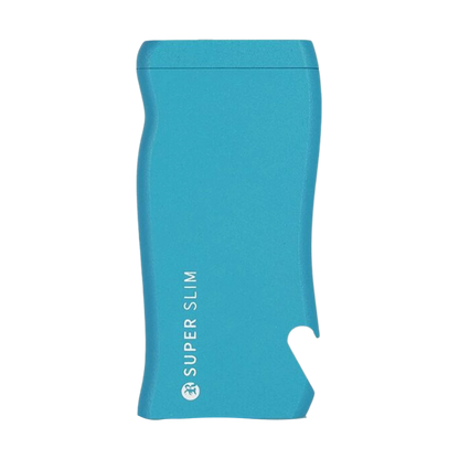 Close-up front view of the turquoise RYOT Super Slim Magnetic Dugout With One Hitter showing its slim curved body and cutout against a white background