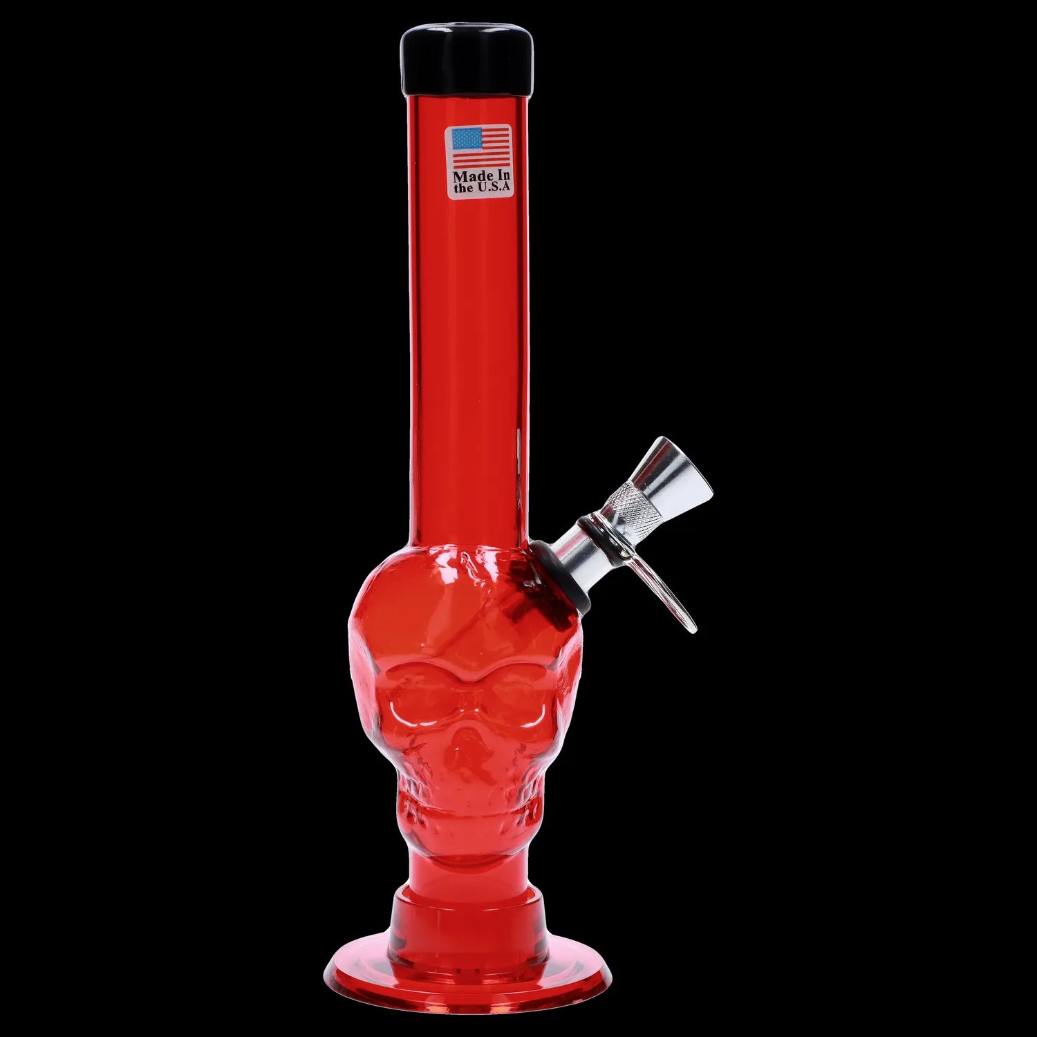 Front view of the 8-inch JM Plastics Skull Base with Pull Slide Acrylic Water Pipe, showcasing its detailed skull design.