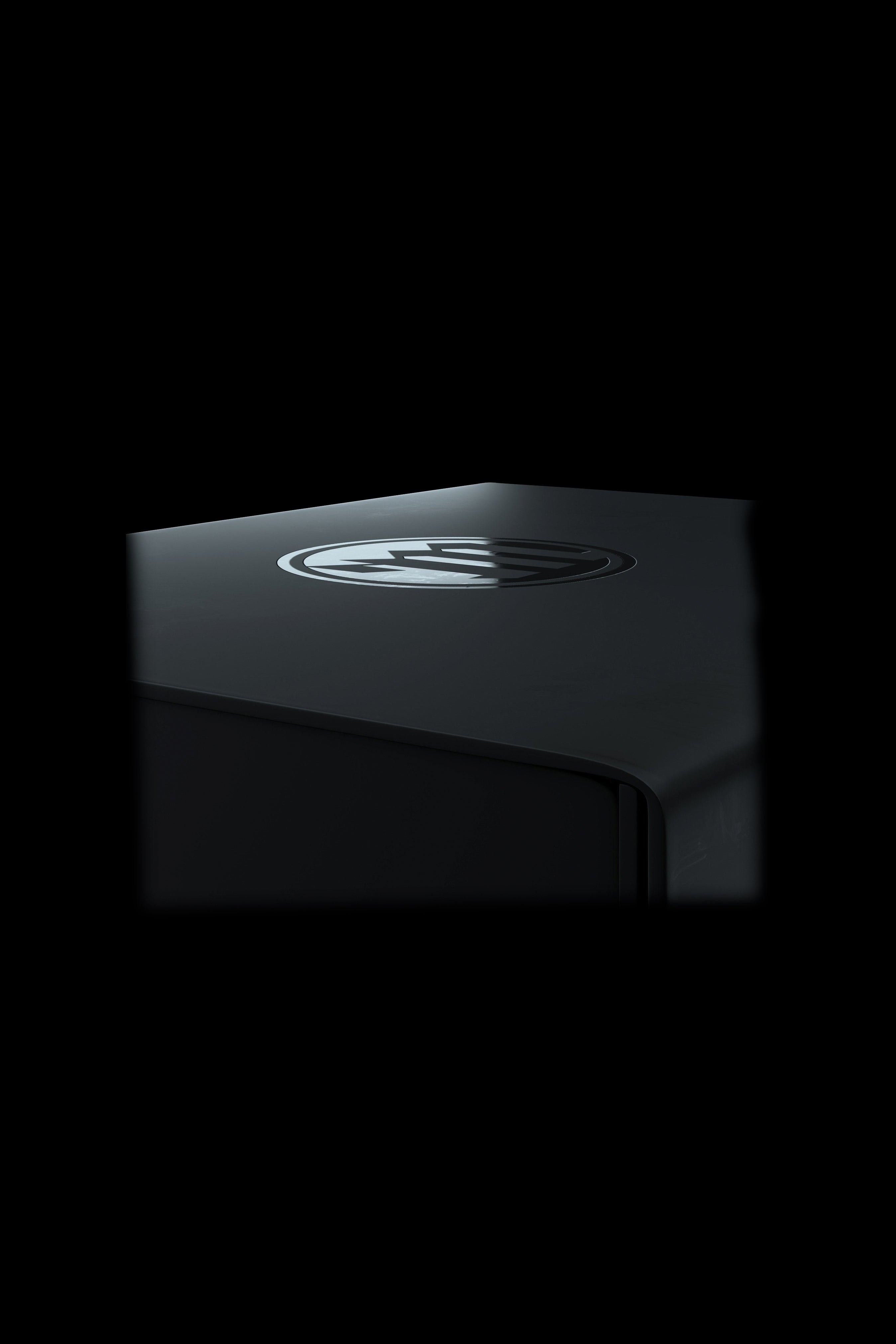 Sleek black cannabis vaporizer device with a branded logo.