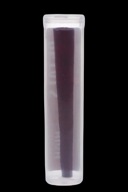 Clear plastic tube containing a pre-roll cannabis cigarette.