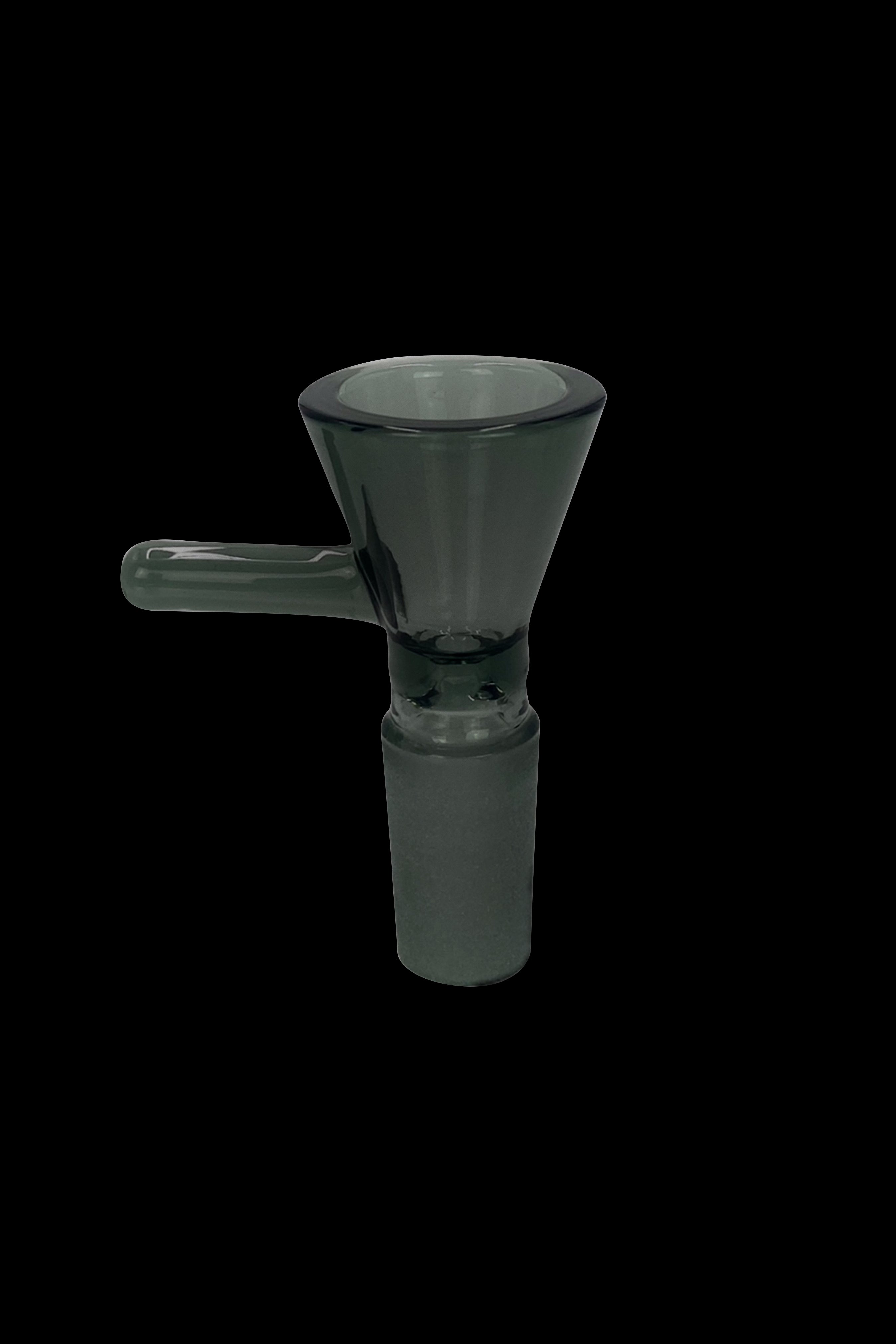 Green glass cannabis bowl with handle.