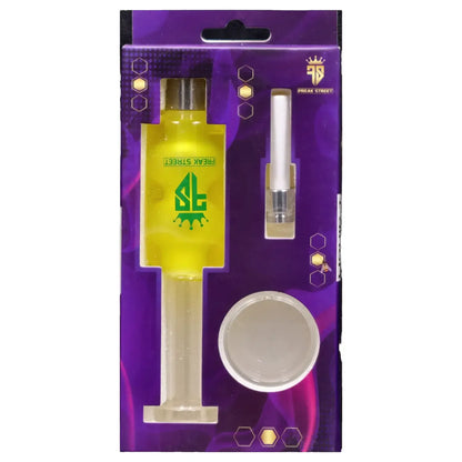 Packaged cannabis oil vape pen and accessory tools with “Freak Street” branding.