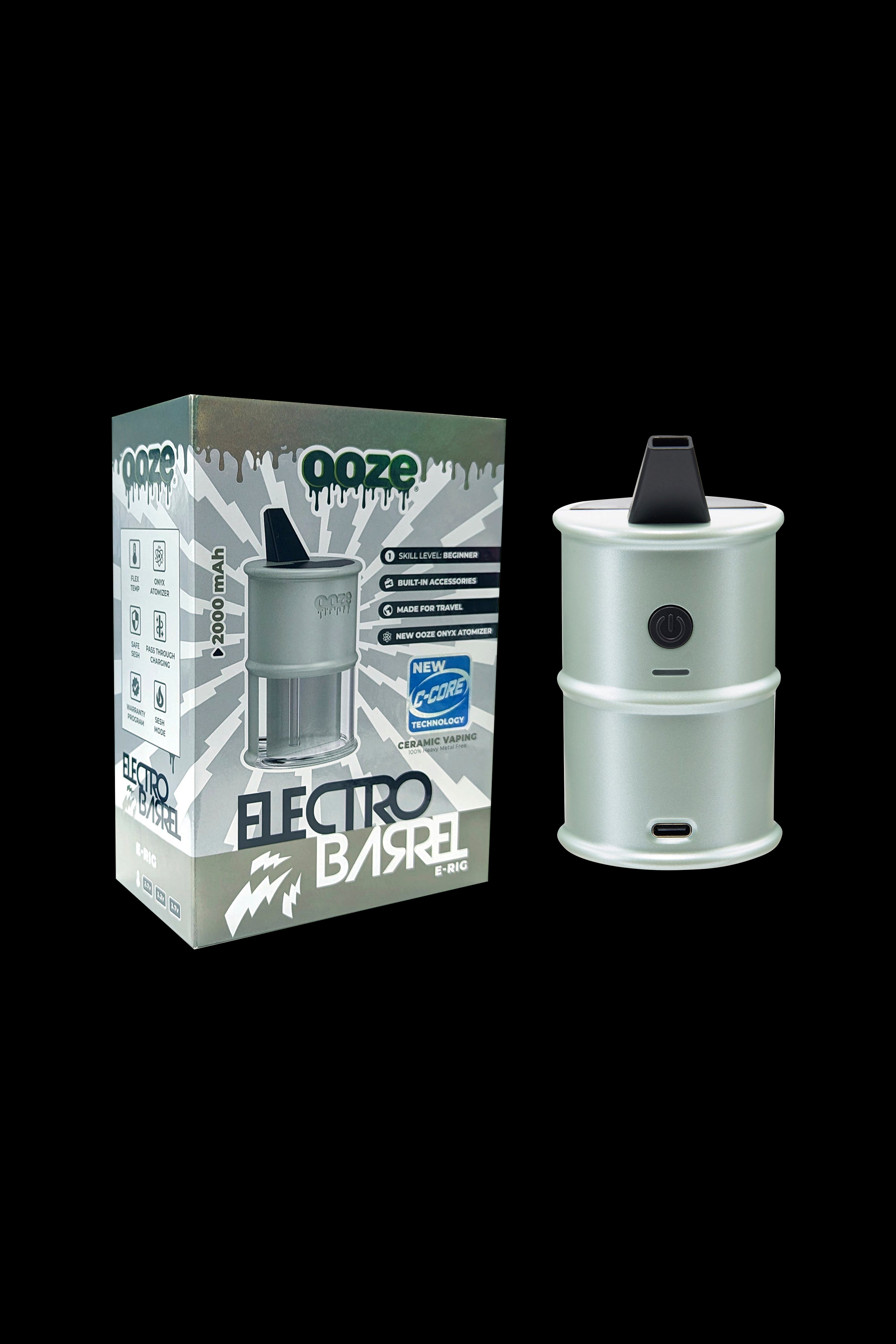 Ooze Electro Dab Rig kit with box packaging, featuring a portable e-rig and accessories for vaporizing concentrates.