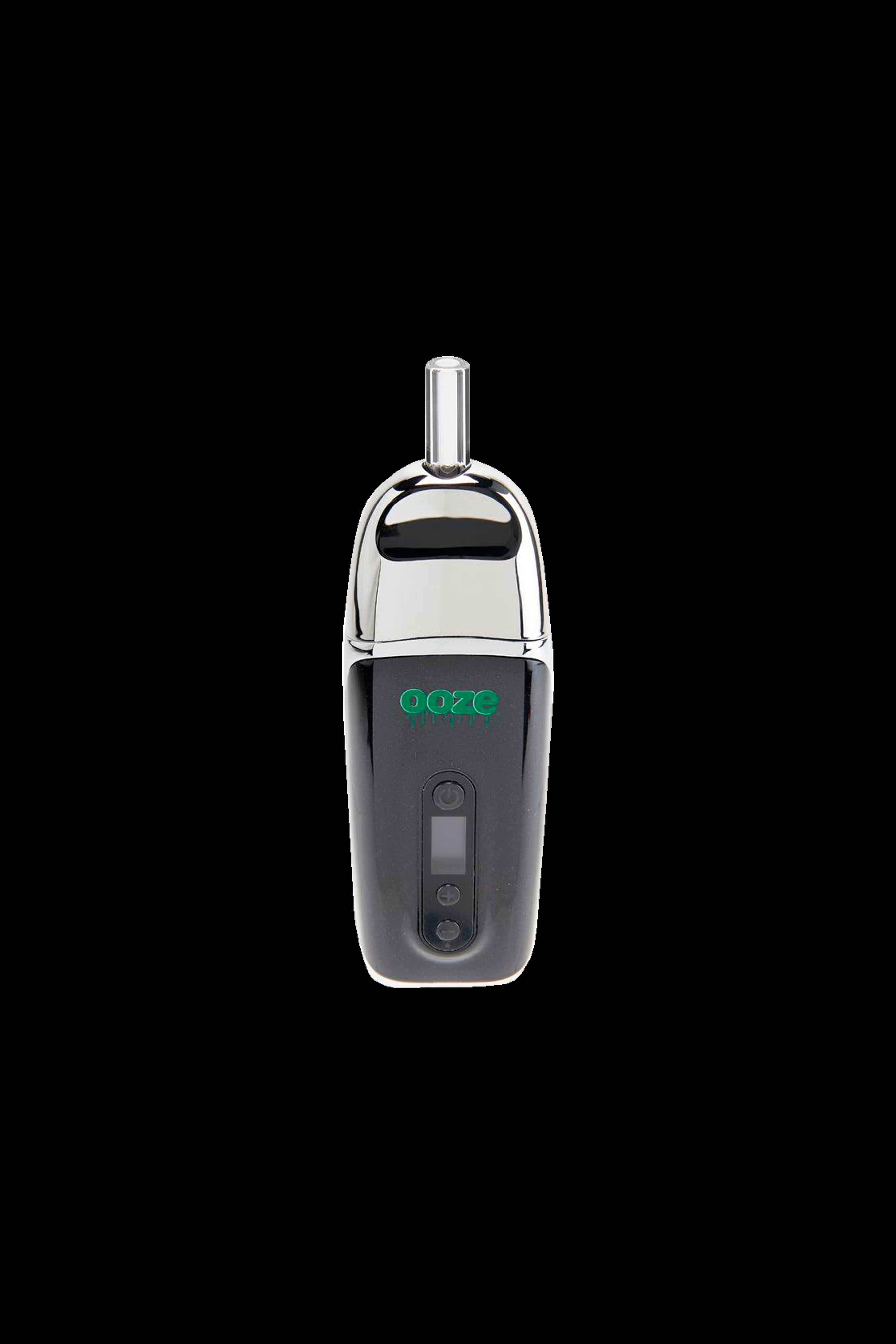 Sleek, silver cannabis vaporizer with a green digital display.