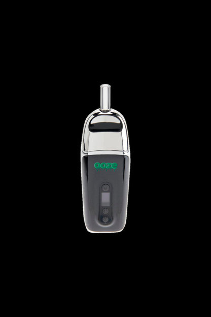 Sleek, silver cannabis vaporizer with a green digital display.