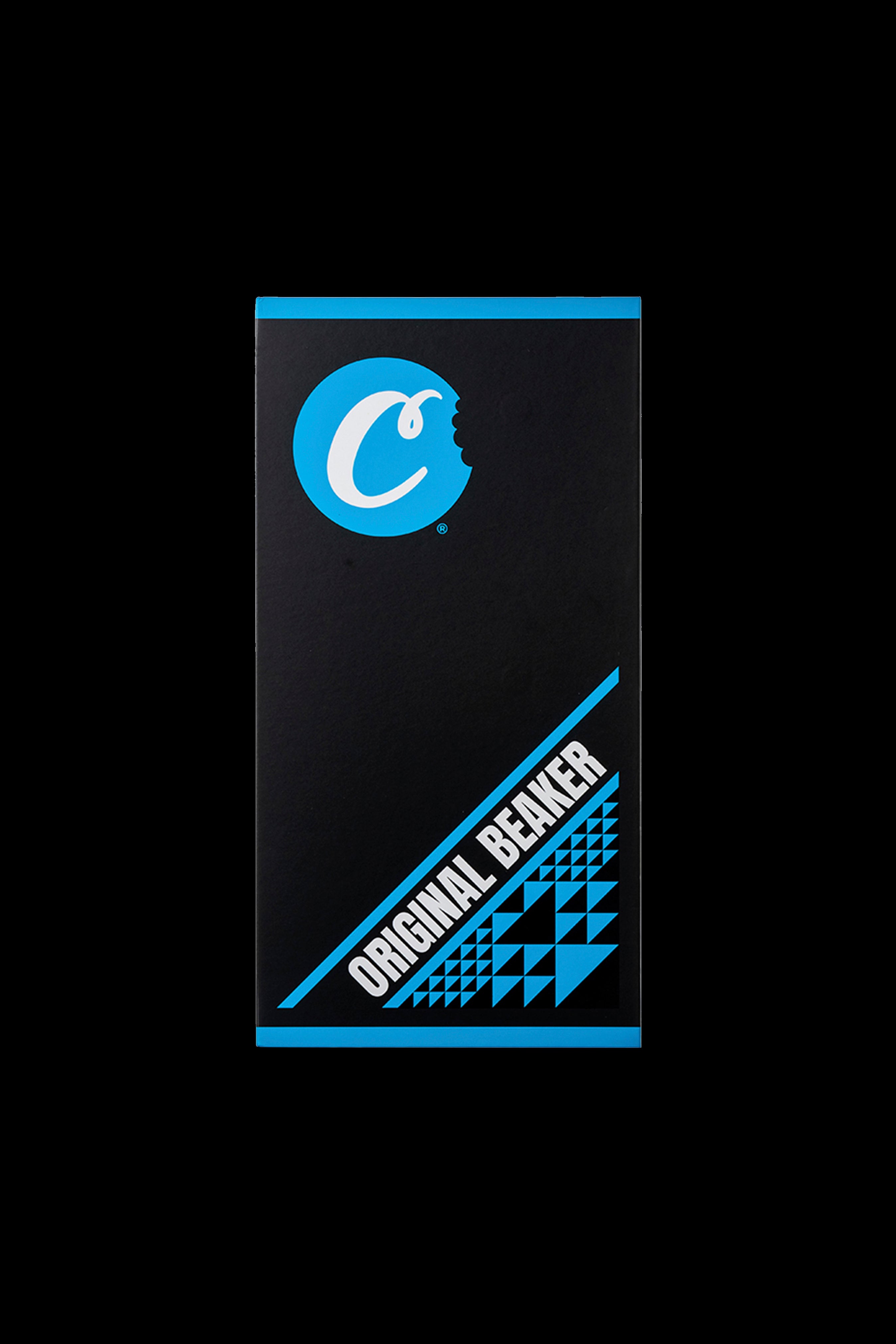 Black and blue packaging for "Cookies" cannabis accessories, featuring a circular logo and geometric design.