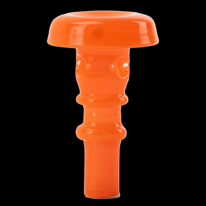 Close-up front view of the bright orange Empire Glassworks PuffCo Peak Pro 3D XL Chamber Glass Joystick Cap against a solid black background.