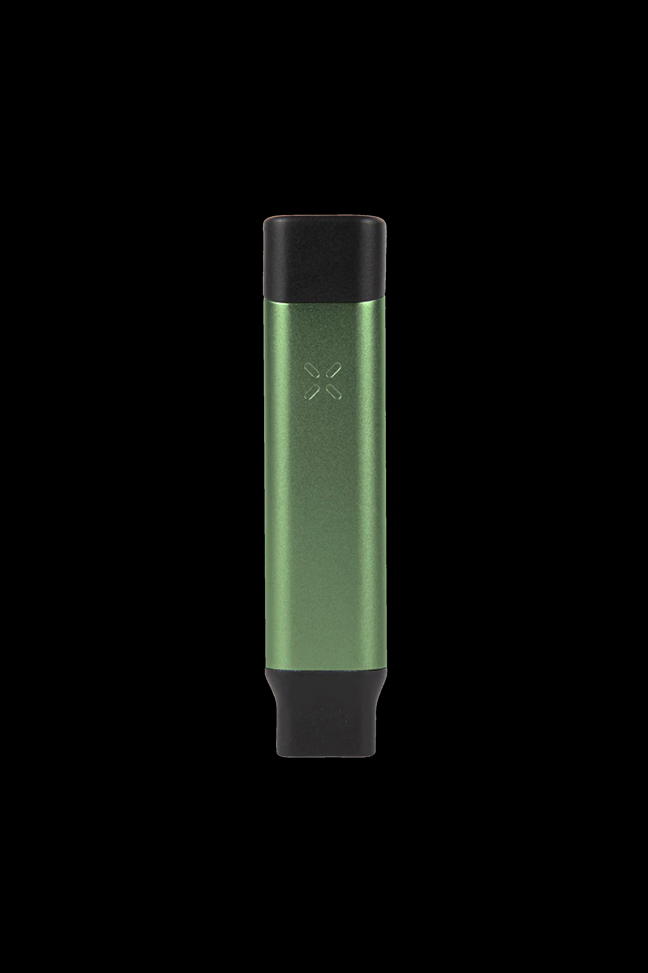 Green cannabis vaporizer pen against a black background.