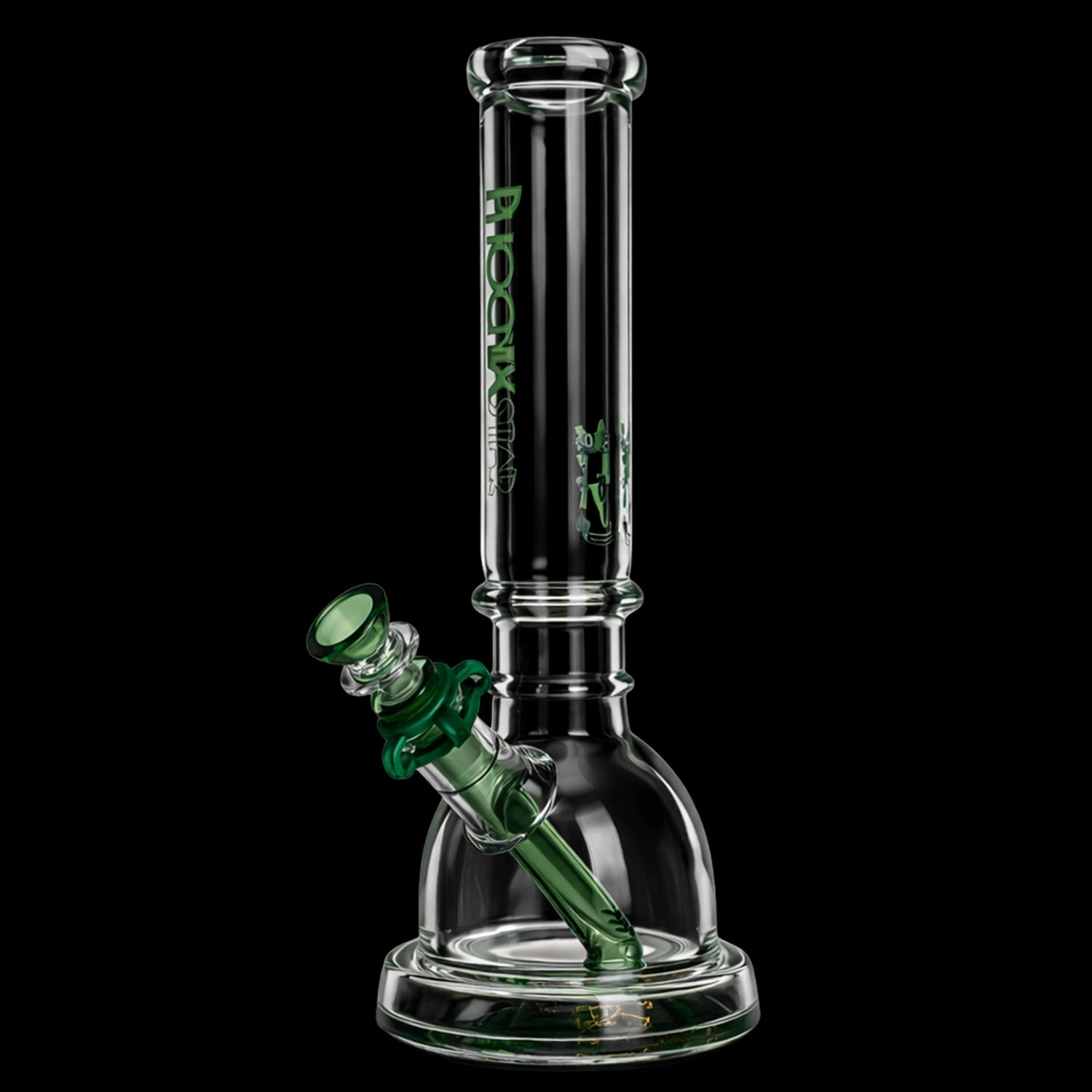 Green Flower Phoenix Star 7Mm Glass 12 Inches Beaker Bong With Wide Base
