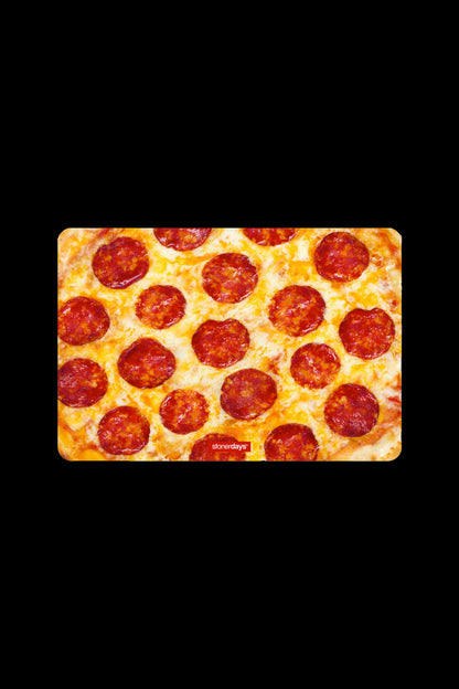 Pepperoni pizza with "stonerdays" watermark, likely referencing cannabis-related enjoyment.