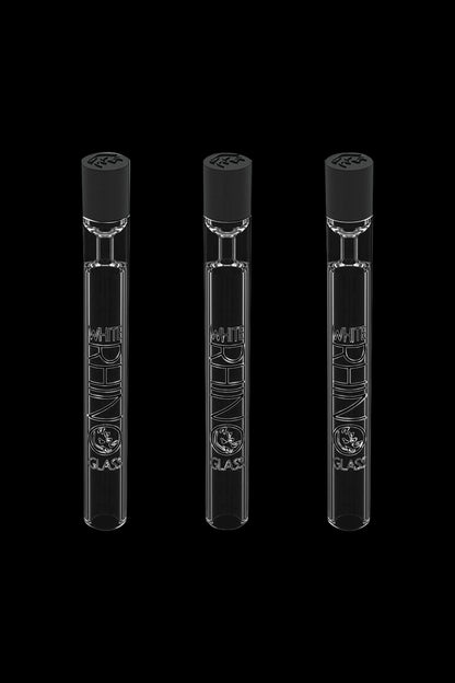 Three glass one-hitters with “White Rhino Glass” branding against a black background.