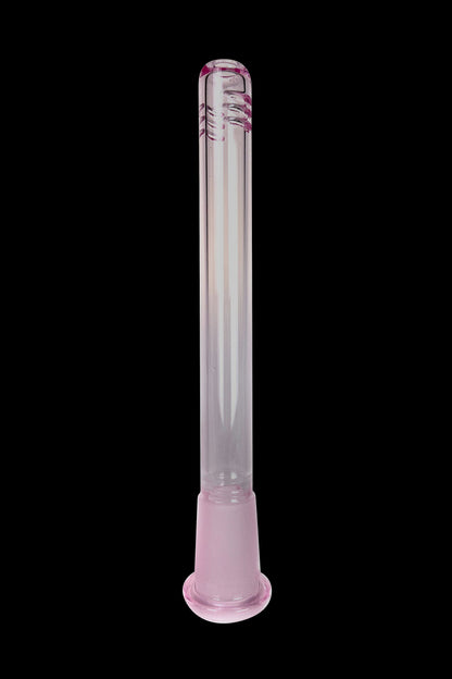 Pink glass cannabis bong with vertical ridges.