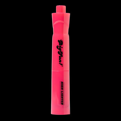 Close-up vertical shot of a bright pink BIGFUN! High-Lighter Vaporizer against a solid black background.