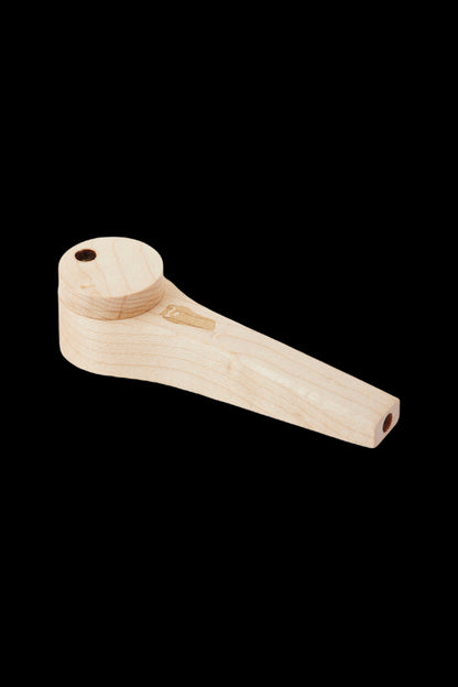 Wooden smoking pipe with carved details.